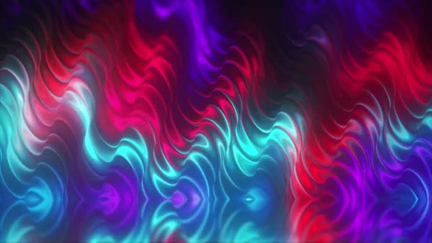 Abstra3d рендерирует графический фон поверхности масла, восковую поверхность фольги, волны и рябь, ультрафиолетовый современный свет, неоново-голубой розовый спектр цветов. Бесшовный цикл 4k анимации — стоковое видео