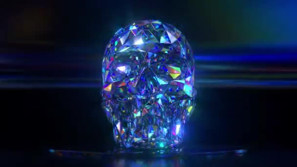 Diamond skull shines on a black background. Halloween concept. 3d Seamless loop animation — Stock Video