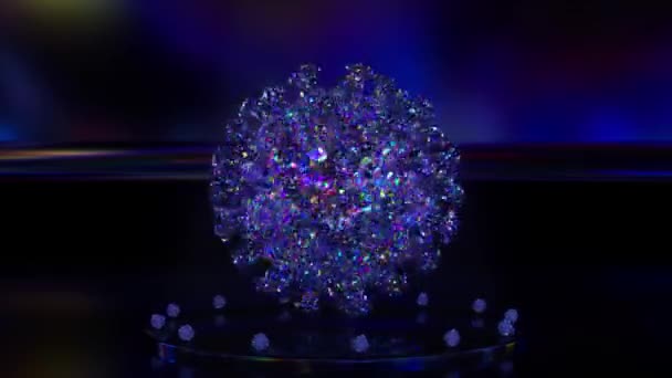 Rotativa diamante 3d corona vírus. Iluminação néon. Modelo 3D de vidro. Animação loop sem costura. — Vídeo de Stock