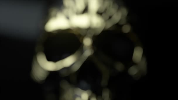 Teschio umano con accenti d'oro primo piano. L'orrore e la paura di Halloween. Animazione 3d — Video Stock