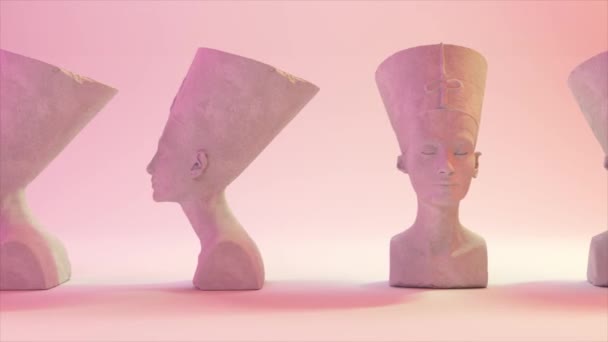 Falha da cabeça de Nefertiti no fundo claro. 4K. Ultra alta definição. 3840x2160. Animação 3D de loop sem costura — Vídeo de Stock