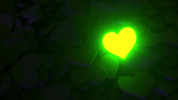 Neon dynamisk hjärta på en svart bakgrund. 3D-återgivning. — Stockvideo