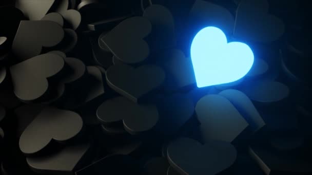Neonové dynamické srdce na černém pozadí. 3D vykreslení. — Stock video