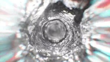 Neon ışıkta dönen su bacası. Yuvarlak su tüneli. Beyaz renk. Kusursuz bir döngünün 3d animasyonu.