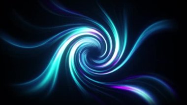  Soyut arkaplan. Siyah arka planda parlak bir girdap. Uzay-zaman kavramı. Soğuk mavi renk. 3d canlandırma.