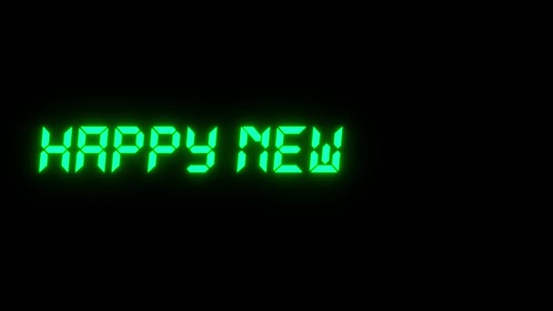 Напис "З Новим роком" на чорному тлі. Зелений колір. Цифровий шрифт. 3d анімація безшовного петлі — стокове відео