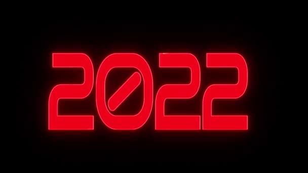 Shimmering numbers 2022 on a black background. New Year 3d animation of a seamless loop. Red color. — Stock Video