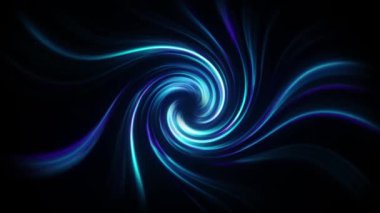  Soyut arkaplan. Siyah arka planda parlak bir girdap. Uzay-zaman kavramı. Soğuk mavi renk. 3d canlandırma.