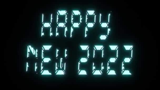 Надпись "С Новым годом на черном фоне". Синий цвет. Цифровой шрифт. 3d анимация бесшовного цикла — стоковое видео