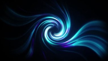  Soyut arkaplan. Siyah arka planda parlak bir girdap. Uzay-zaman kavramı. Soğuk mavi renk. 3d canlandırma.