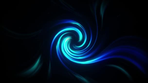 Fondo abstracto. Brillante remolino sobre fondo negro. El concepto de espacio-tiempo. Color azul frío. animación 3d. — Vídeos de Stock
