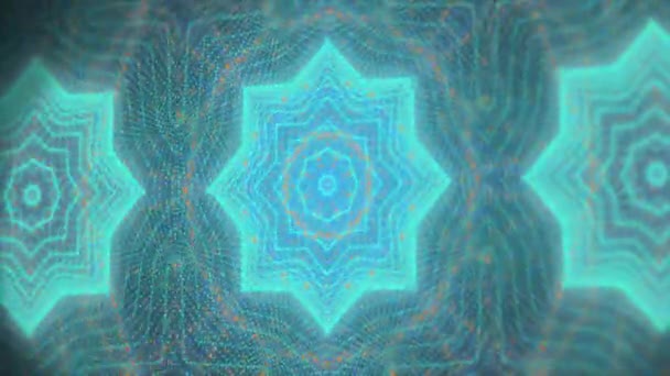 Kaleidoskop dynamischer Muster auf dunklem Hintergrund. 3D-Darstellung. Blaugrüne Farbe. — Stockvideo