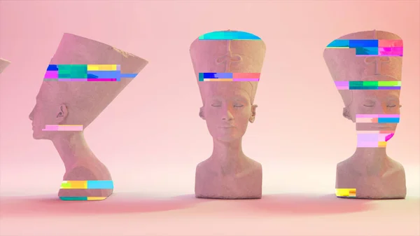 Závada Nefertiti hlavu na světlém pozadí. 3D ilustrace — Stock fotografie