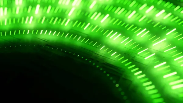 Zářící půlkruh na černém pozadí. Zelená neonová barva. 3D ilustrace — Stock fotografie