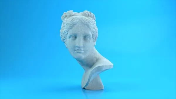 Antica testa girevole romana in marmo bianco di Venere su sfondo blu. Illustrazione 3d — Foto Stock