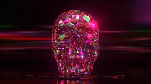 Teschio di diamante splende su uno sfondo nero. Concetto Halloween. Illustrazione 3d — Foto Stock