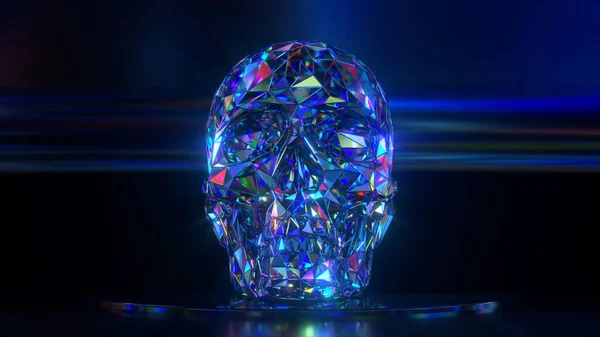 Craniul de diamant strălucește pe un fundal negru. Conceptul de Halloween. Ilustrație 3d — Fotografie, imagine de stoc