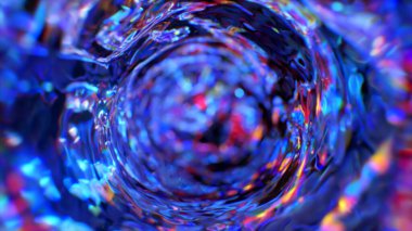 Neon ışıkta dönen su bacası. Yuvarlak su tüneli. Mavi renk. 3d illüstrasyon