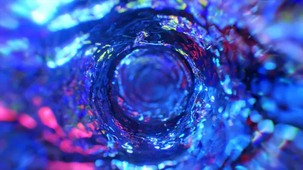 Virvlande vattentratt i neonljus. Rund vattentunnel. Blå färg. 3D-illustration — Stockfoto