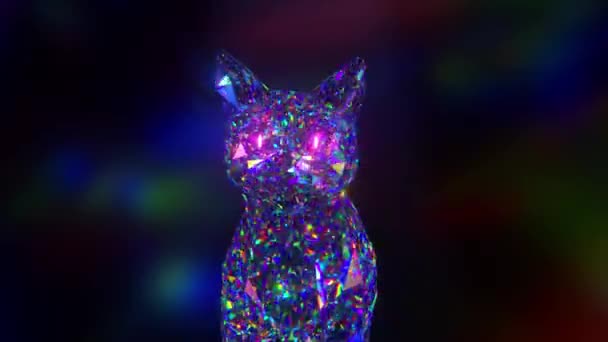 Sammlung von Diamanttieren. Natur und Tiere. Miauende Katze. Lowpoly. 3D-Animation der nahtlosen Schleife. — Stockvideo