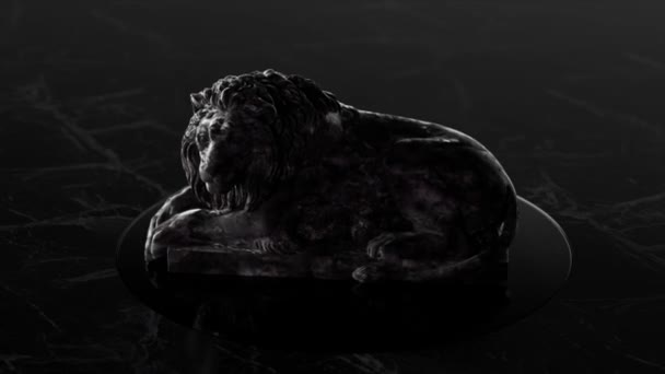 The sculpture of a lion flips over on the platform. Black and white. 3d animation of seamless loop — Stock Video