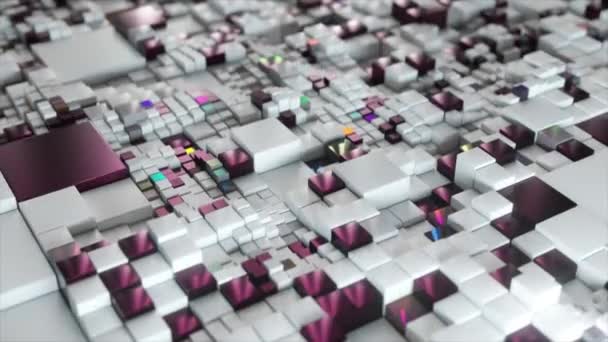 Abstrakt 3d vit regnbåge kuber bakgrund. Futuristiskt koncept för nätverk, data, digital. 3D-animering av sömlös slinga — Stockvideo
