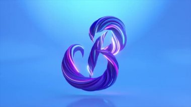 Koleksiyon Yaşayan Alfabe. Eşsiz çarpık harfler. Mavi neon. B harfi. Alfa mat ile kusursuz döngünün 3D animasyonu