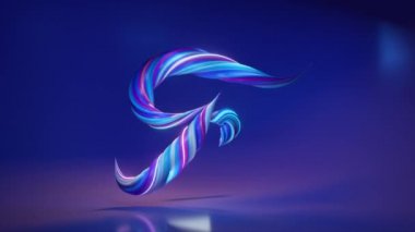 Koleksiyon Yaşayan Alfabe. Eşsiz çarpık harfler. Mavi. F harfi. Alfa matte ile dikişsiz döngünün 3 boyutlu animasyonu.