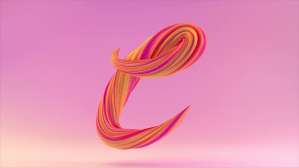 Collectie Levend Alfabet. Unieke gedraaide letters.Roze geel. Brief C. 3d animatie van naadloze lus met alfa matte — Stockvideo