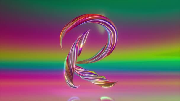 Collection Living Alphabet. Unique twisted letters. Rainbow. Letter R. 3d animation of seamless loop with alpha matte — Stock Video