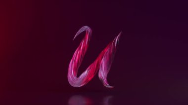  Koleksiyon Yaşayan Alfabe. Eşsiz çarpık harfler. Pembe renk. U harfi. Alfa ile pürüzsüz döngünün 3d animasyonu 