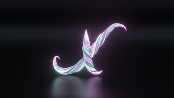 Collectie Levend Alfabet. Unieke gedraaide letters. Neon witte kleur. Brief X. 3d animatie van naadloze lus — Stockvideo