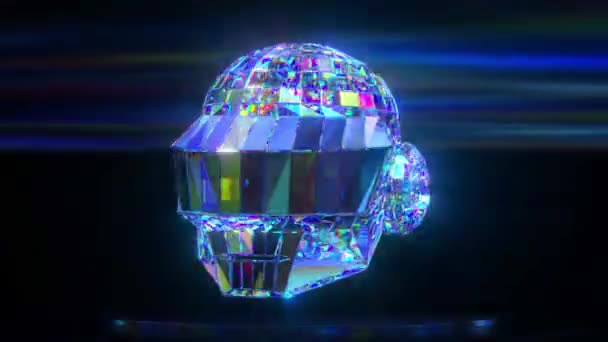Il casco diamante gira da un lato all'altro su uno sfondo astratto scuro. Illuminazione al neon. Animazione 3d di loop senza soluzione di continuità — Video Stock