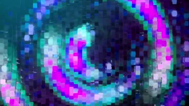 네온 픽셀의 추상적 인 소용돌이는 반시계 방향으로 움직인다. 파랑 핑크 색. 3d 바다없는 고리 모양의 애니메이션 — 비디오