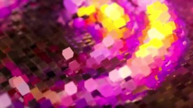 Bloklardan oluşan soyut dalga yüzeyi rastgele bir düzende hareket eder. Pembe sarı renk. Kusursuz döngünün 3d animasyonu