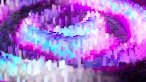 La superficie de onda abstracta que consiste en bloques se mueve en un orden caótico aleatorio. Color rosa azulado. animación 3d de bucle sin costura — Vídeo de stock