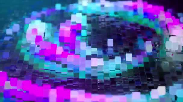 블록으로 구성된 파동 표면은 임의의 무질서 한 순서로 이동 한다. 파랑 핑크 색. 3d 바다없는 고리 모양의 애니메이션 — 비디오