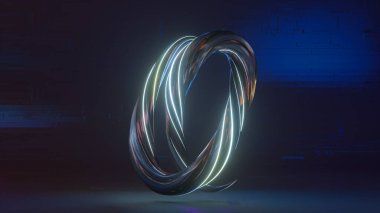 Sarmal Alfabe Koleksiyonu. Eşsiz çarpık harfler. Neon koyu renk. Q harfi. 3d Illustration. Yüksek kalite 3d illüstrasyon