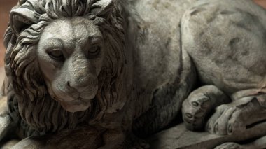 Yakından bir aslan heykeli. Gri mermer. 3d illüstrasyon