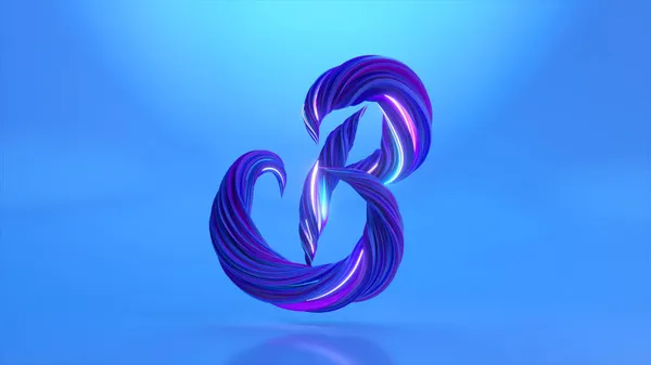 Collection Winding Alphabet. Unique twisted letters. Blue neon. Letter B. 3d Illustration — Stock Photo, Image