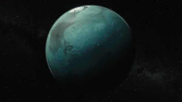 Concepto Cosmos. Vuelo sobre el Planeta X. Planeta azul. Vista superior de la superficie de los planetas. Ilustración 3d — Foto de Stock