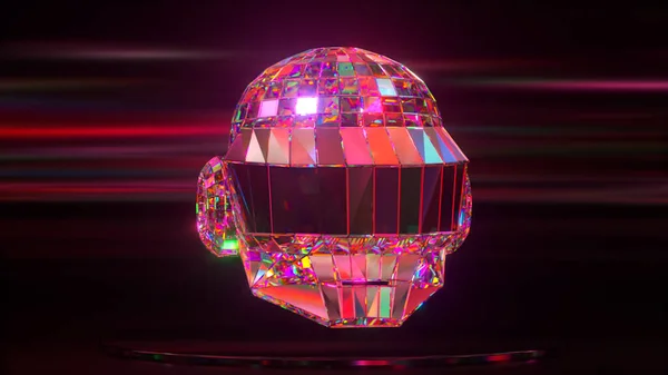 El casco de diamante sobre un fondo abstracto oscuro. Iluminación de neón. Ilustración 3d — Foto de Stock