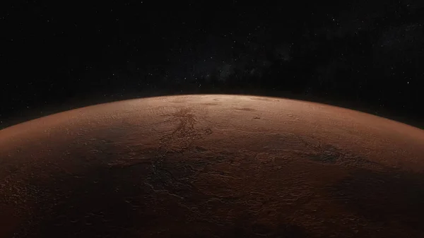 Concepto Cosmos. Vuelo sobre Marte. Vista superior de la superficie de los planetas. Ilustración 3d — Foto de Stock