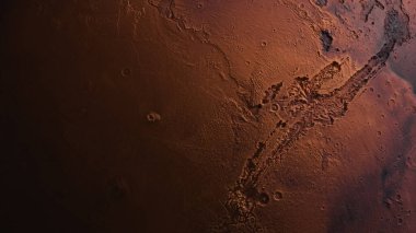 Kozmos konsepti. Mars üzerinde uçuş. Gezegen yüzeyinin üst görüntüsü. 3d Görüntü