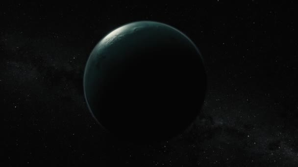 Concept de cosmos. Vol au-dessus de la planète X. Planète bleue. Vue de dessus de la surface des planètes. Animation 3D. — Video