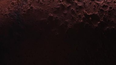 Kozmos konsepti. Mars üzerinde uçuş. Gezegen yüzeyinin üst görüntüsü. 3d canlandırma