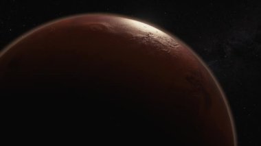 Kozmos konsepti. Mars üzerinde uçuş. Gezegen yüzeyinin üst görüntüsü. 3d canlandırma
