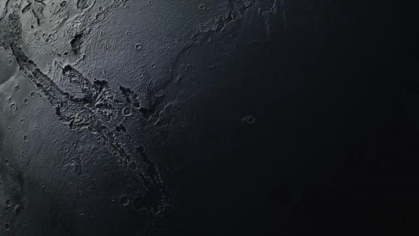 Konsep kosmos. Terbang di atas bulan. Top tampilan permukaan planet. Animasi 3d — Stok Video