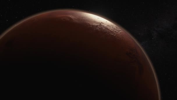 Kozmos konsepti. Mars üzerinde uçuş. Gezegen yüzeyinin üst görüntüsü. 3d canlandırma — Stok video