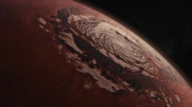 Kozmos konsepti. Mars üzerinde uçuş. Gezegen yüzeyinin üst görüntüsü. 3d canlandırma